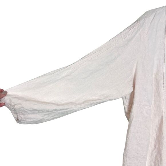 J. Jill Blouse Womens 4X Pink Cream Long Sleeve Pleated Linen Beaded Tunic Top - Picture 16 of 16